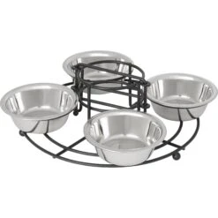 Frisco Multi Pet Feeding 4-Bowls Stainless Steel Dog & Cat Bowls, 0.5 Cup