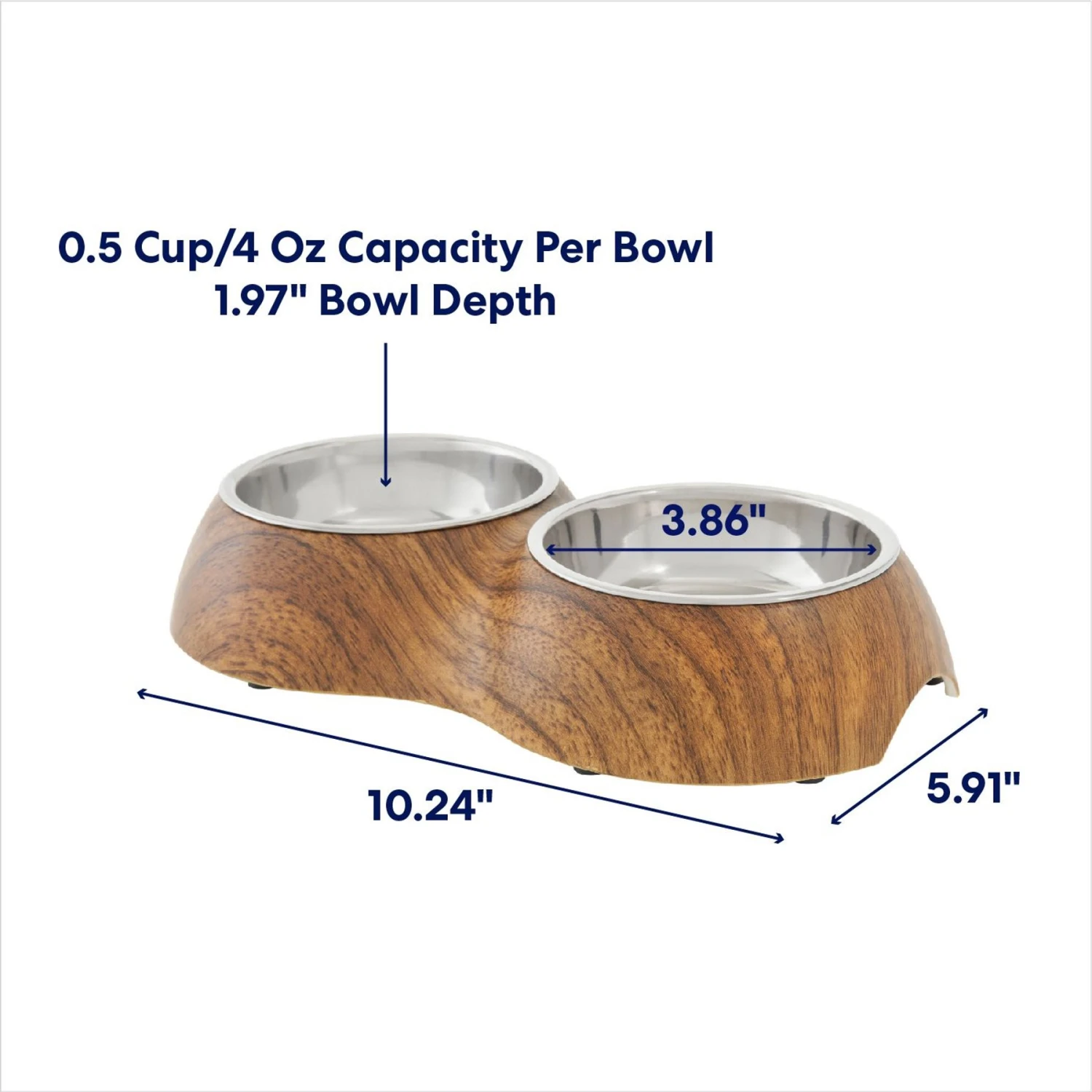 Frisco Double Stainless Steel Bowl, Wood Design 4 Frisco Double Stainless Steel Bowl, Wood Design - Image 2
