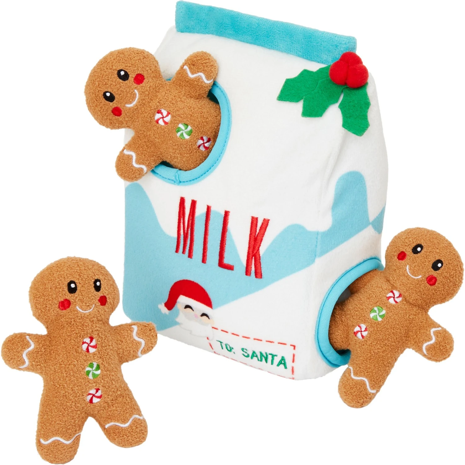 Frisco Holiday Milk & Gingerbread Cookies Hide & Seek Puzzle Plush Squeaky Dog Toy 3 Frisco Holiday Milk & Gingerbread Cookies Hide & Seek Puzzle Plush Squeaky Dog Toy