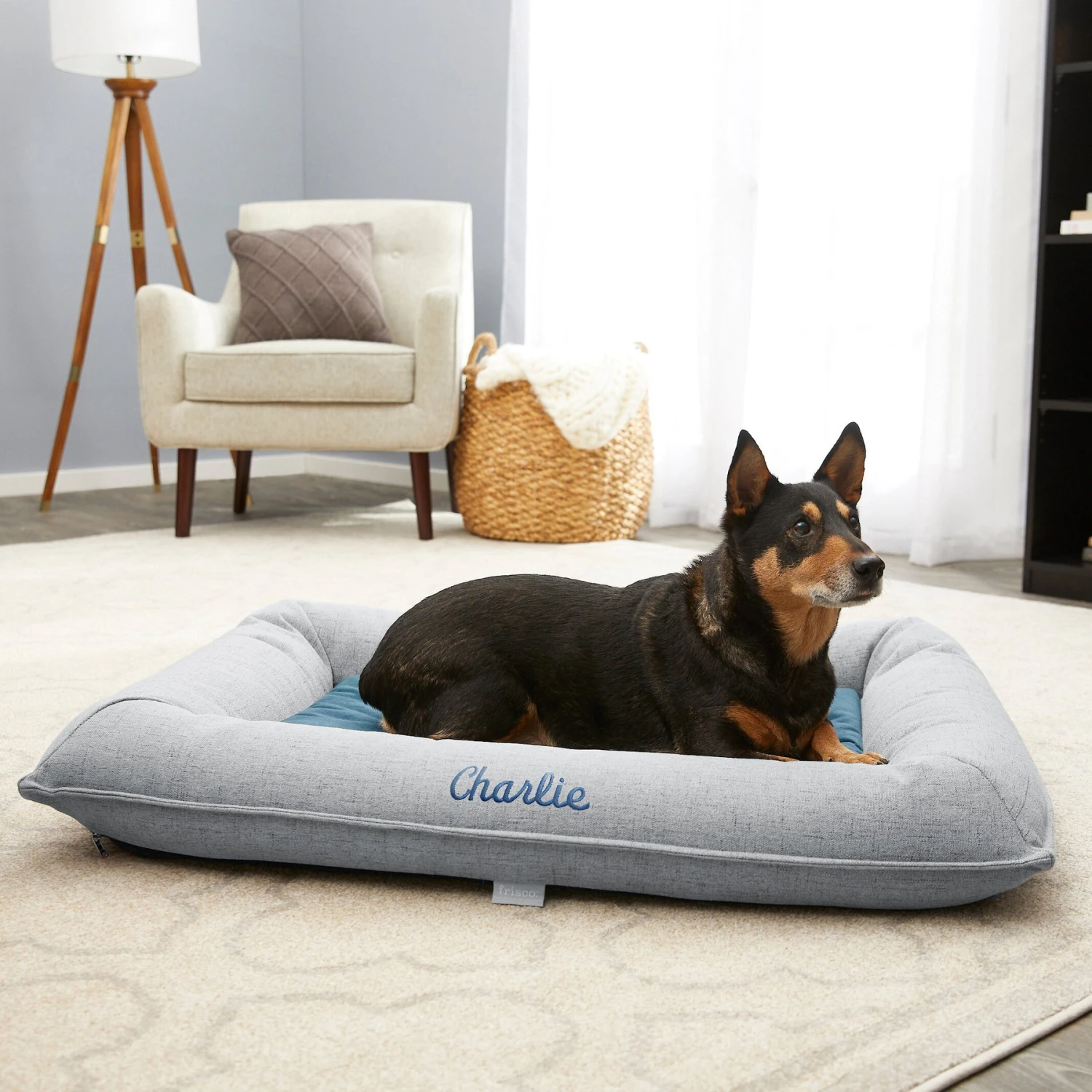 Frisco Orthopedic Personalized Bolster Dog Bed W/Removable Cover, Harbour Blue, Large 3 Frisco Orthopedic Personalized Bolster Dog Bed W/Removable Cover, Harbour Blue, Large