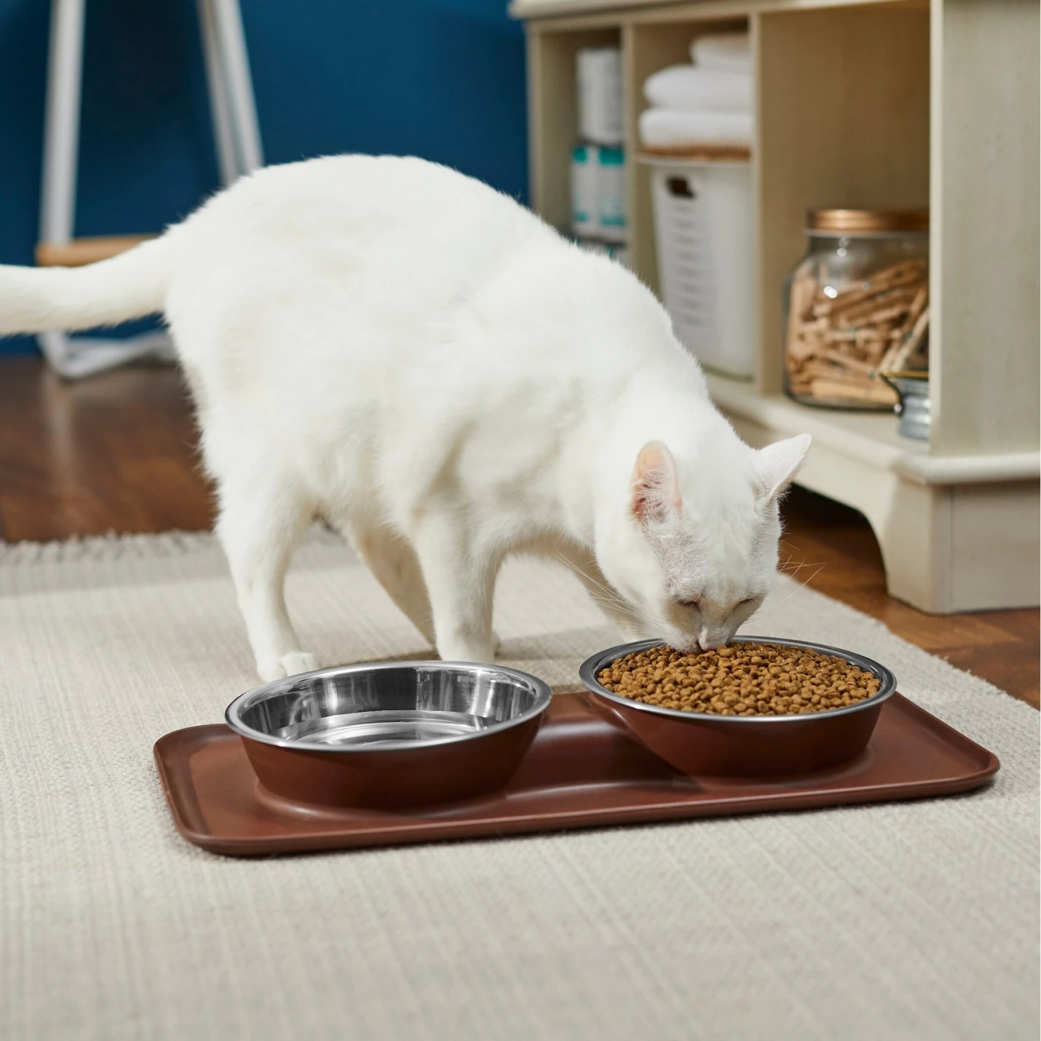 Frisco Silicone Stainless Steel Double Diner Dog & Cat Bowl, Brown 6 Frisco Silicone Stainless Steel Double Diner Dog & Cat Bowl, Brown - Image 4