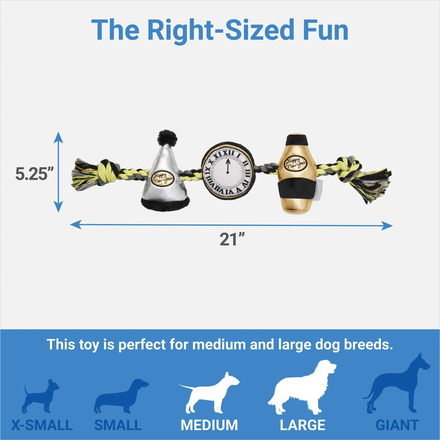 Frisco New Year's Eve Midnight Countdown Plush With Rope Squeaky Dog Toy 4 Frisco New Year's Eve Midnight Countdown Plush With Rope Squeaky Dog Toy - Image 2