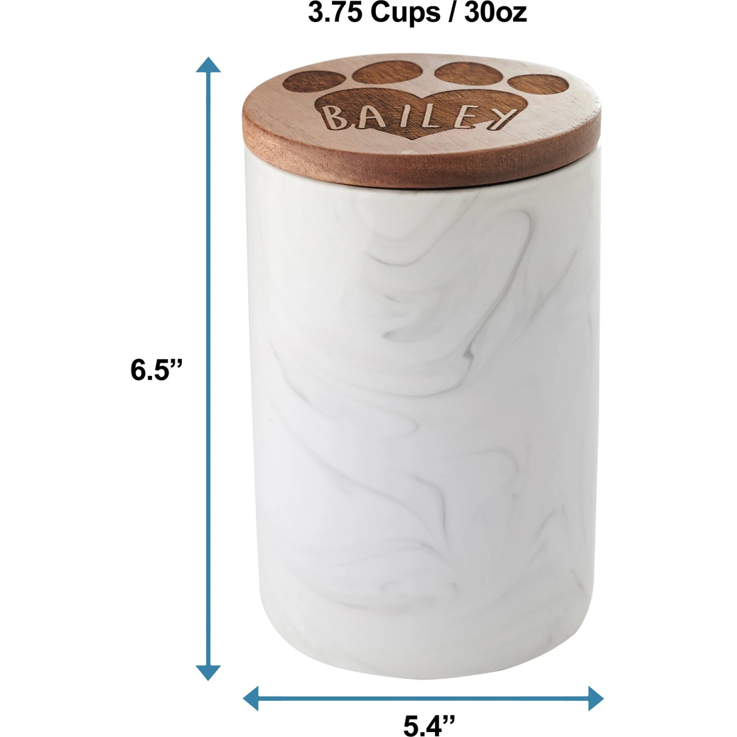 Frisco Ceramic Marble Print Personalized Treat Jar With Wood Lid, 3.75 Cups 4 Frisco Ceramic Marble Print Personalized Treat Jar With Wood Lid, 3.75 Cups - Image 2