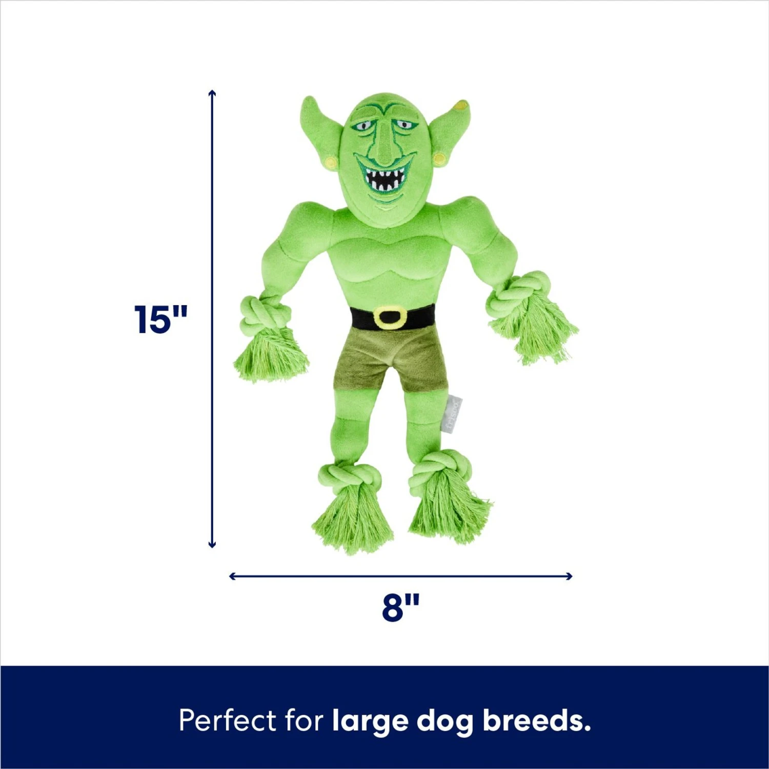 Frisco Halloween Goblin Plush With Rope Squeaky Dog Toy 4 Frisco Halloween Goblin Plush With Rope Squeaky Dog Toy - Image 2