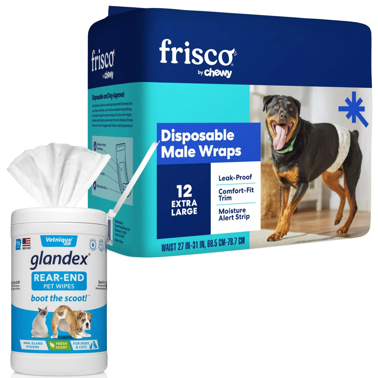 Vetnique Labs Glandex Wipes Rear End Anal Gland Cleansing & Deodorizing Hygienic Rear End Boot The Scoot Dog & Cat Wipes & Frisco Disposable Male Dog Wraps 3 Vetnique Labs Glandex Wipes Rear End Anal Gland Cleansing & Deodorizing Hygienic Rear End Boot The Scoot Dog & Cat Wipes & Frisco Disposable Male Dog Wraps