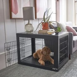 Frisco Double Door Furniture Style Dog Crate, Black & Frisco Swirl Dog Crate Mat -Chewy 947710 PT4. AC SS1800 V1693924200